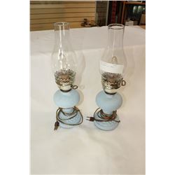 TWO PAINTED OIL LAMPS