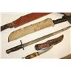 Image 2 : US SWORD BAYONET CARVED HANDLED KNIFE TWO MACHETES AND FOLDING SHOVEL