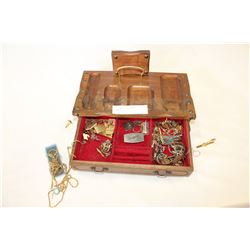 WOOD JEWELLRY BOX WITH CONTENTS