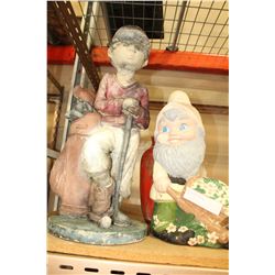 TWO GARDEN STATUES AND VASE
