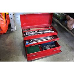 RED TOOLBOX WITH WRENCHES, ALLEN KEYS AND TOOLS