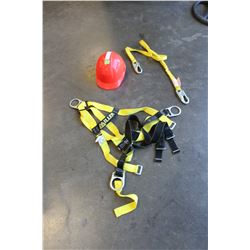 MILLER SAFETY HARNESS, HARD HAT AND LANYARD
