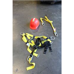 MILLER SAFETY HARNESS, HARD HAT AND LANYARD