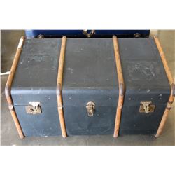 WOOD BOUND LEATHER STORAGE TRUNK