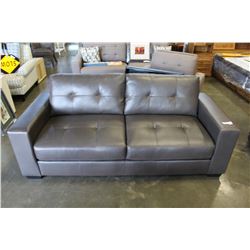 NEW HOME ELEGANCE MODERN GREY LEATHER SQUARED ARM SOFA RETAIL $1199
