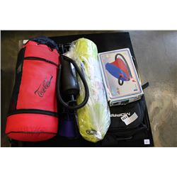 PLEEPING BAG, SUN SHELTER, CAMP CHAIR, MOPAR CAMP CHAIR BACKPACK AND AIR PUMP