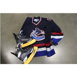 BAUER SUPREME 170 HOCKEY SKATE SIZE 9.5 AND CANUCKS JERSEY