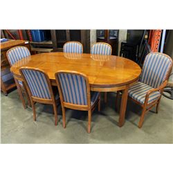 ROUND HICKORY WHITE DINING TABLE W/ 2 LEAFS + 6 CHAIRS