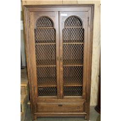 VINTAGE SOLID OAK 2 DOOR MESH CABINET