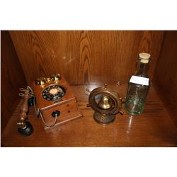 MILK BOTTLE REPRODUCTION PHONE AND SHIPS BELL