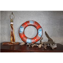 DECORATIVE LIFE PRESERVER WOOD LAMP AND DRIFTWOOD MOBILE