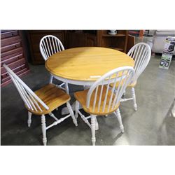 ROUND MAPLE AND WHITE DINING TABLE AND FOUR CHAIRS