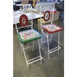 TWO PAINTED METAL STOOLS