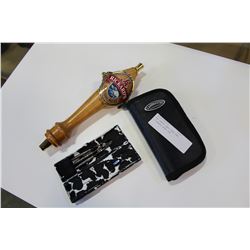 TWO CASED DART SETS AND RICKARDS BEER TAP