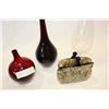 Image 2 : TWO RED GLASS VASES, ART GLASS PURSE AND GLASSE VASE