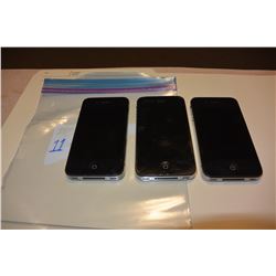 3 APPLE IPHONE 4S, BLACK, ROGERS AND PREPAID SIMS