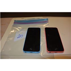 2 APPLE IPHONE 5C, BLUE AND PINK, CHATR, METEOR SIMS