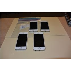 4 APPLE IPHONE 5S, ROSE GOLD, 3 FIDO, 1 UNKNOWN SIMS