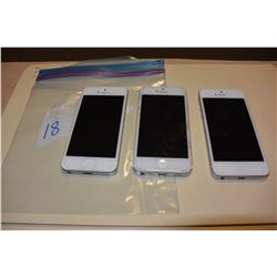 3 APPLE IPHONE 5, WHITE, TELUS MOBILICITY, SUN SIM