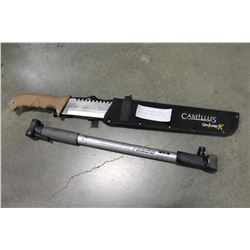 CAMILUS CARNIVORE X KNIFE IN SHEATH AND ROADIE BIKE PUMP