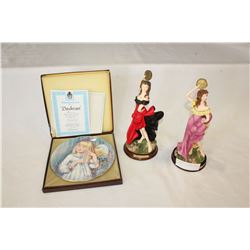 TWO CERAMIC FIGURES AND PLATE