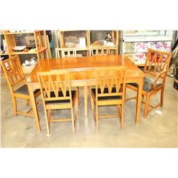 MAHOGANY DINING TABLE WITH LEAF AND SIX CHAIRS