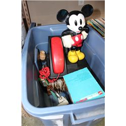 MICKEY MOUSE PHONE AND TOTE OF COLLECTIBLES