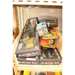 BOX OF NEW TOY GUNS AND NEW ITEMS