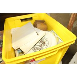 TOTE OF NEW COLLECTOR PLATES GLASSWARE AND CORDIAL SET