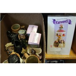 BOX OF FIGURES AND MUSICAL CAROUSEL