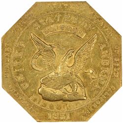 1851 Augustus Humbert $50 Kagin-5. 880 THOUS. Target Rev. Octagonal Reeded Edge Rarity-5 AU-55 PCGS.