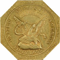 1851 Augustus Humbert $50 Kagin-6 887 THOUS Target Rev Octagonal. Reeded Edge Rarity-4 AU-58 NGC CAC