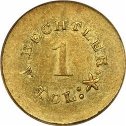 Undated (1842-1850). A. Bechtler $1 Gold. Kagin-24. Rarity-4. 27 G., 21 Carats. Plain Edge. Carolina