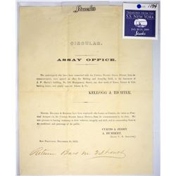 California. San Francisco. U.S. Assay Office, i.e. Curtis & Perry. Circular or handbill, dated Decem