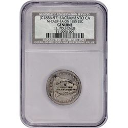 J.L. Polhemus Counterstamp on 1855-S Arrows Quarter. M-CALIF-1A, Brunk P-563. NCS Ungraded. Host coi