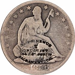 J.L. Polhemus Counterstamp on 1856-S Half Dollar. M-CALIF-1B, Brunk P-563. VF-20 NGC.