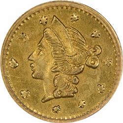 Undated Liberty Head Round $1/4 BG-206. High Rarity 4. PCGS AU-58.