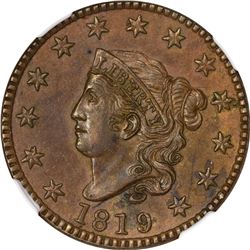 1819/8 1C. Newcomb-1. Rarity-1. AU-58 BN NGC.