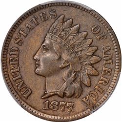 1877 1C. AU-50 PCGS.