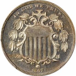 1867 5C. No Rays. Proof-64 CAM PCGS.