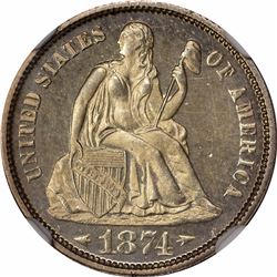 1874 10C. Arrows. Proof-64 NGC.