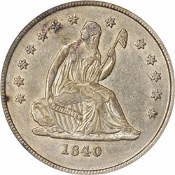 1840-O 25C. No Drapery. AU-50 PCGS.