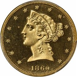 1860 S$5. Proof-65+ CAM PCGS.