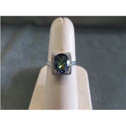 Huge 4 CT Mystic Topaz & Diamond Ring