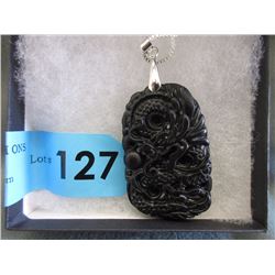 Carved Jade Dragon Pendant with Chain