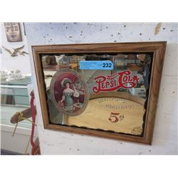 Wood Framed Pepsi-Cola Wall Mirror