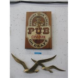 Wood Molson Sign & Brass Seagulls