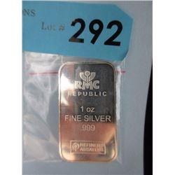 1 Oz. Republic Metals Corp. .999 Silver Bar