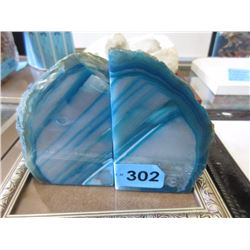 Pair of Blue Brazilian Agate and Crystal Bookends