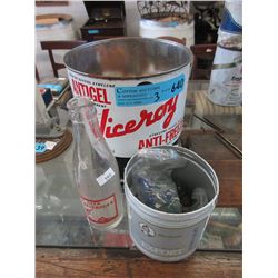 Red Deer Bottle, Antifreeze Tin & Marbles